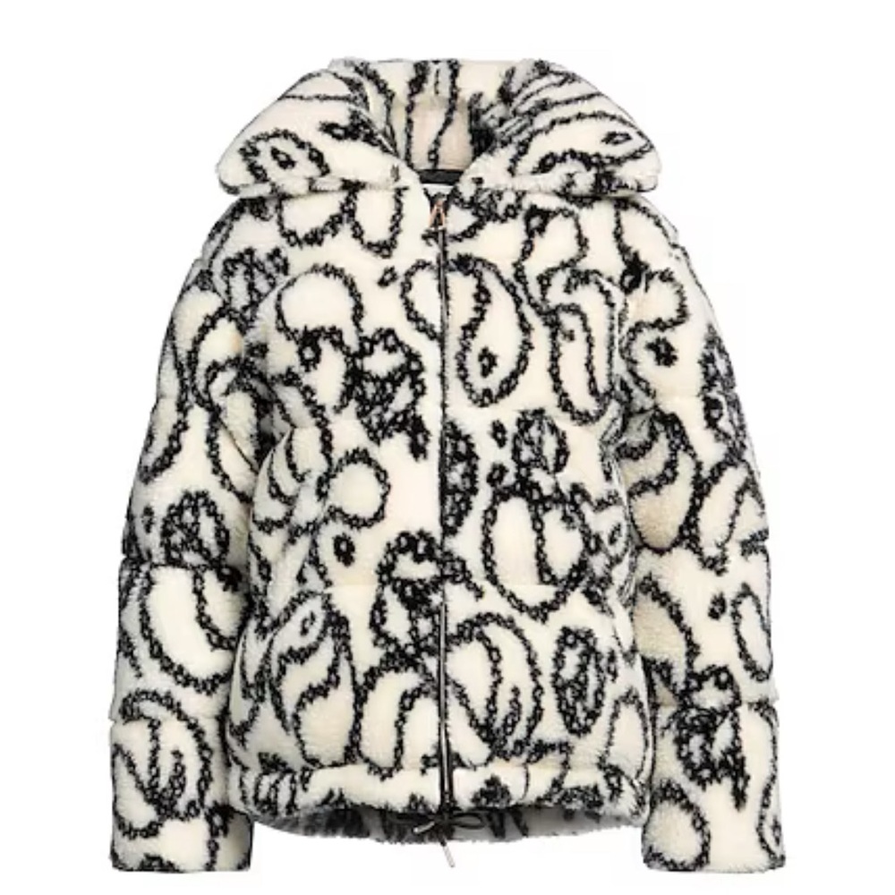 SANDRO Ivory Oversized Padded Faux-Fur Teddy Puffer Coat Jacket